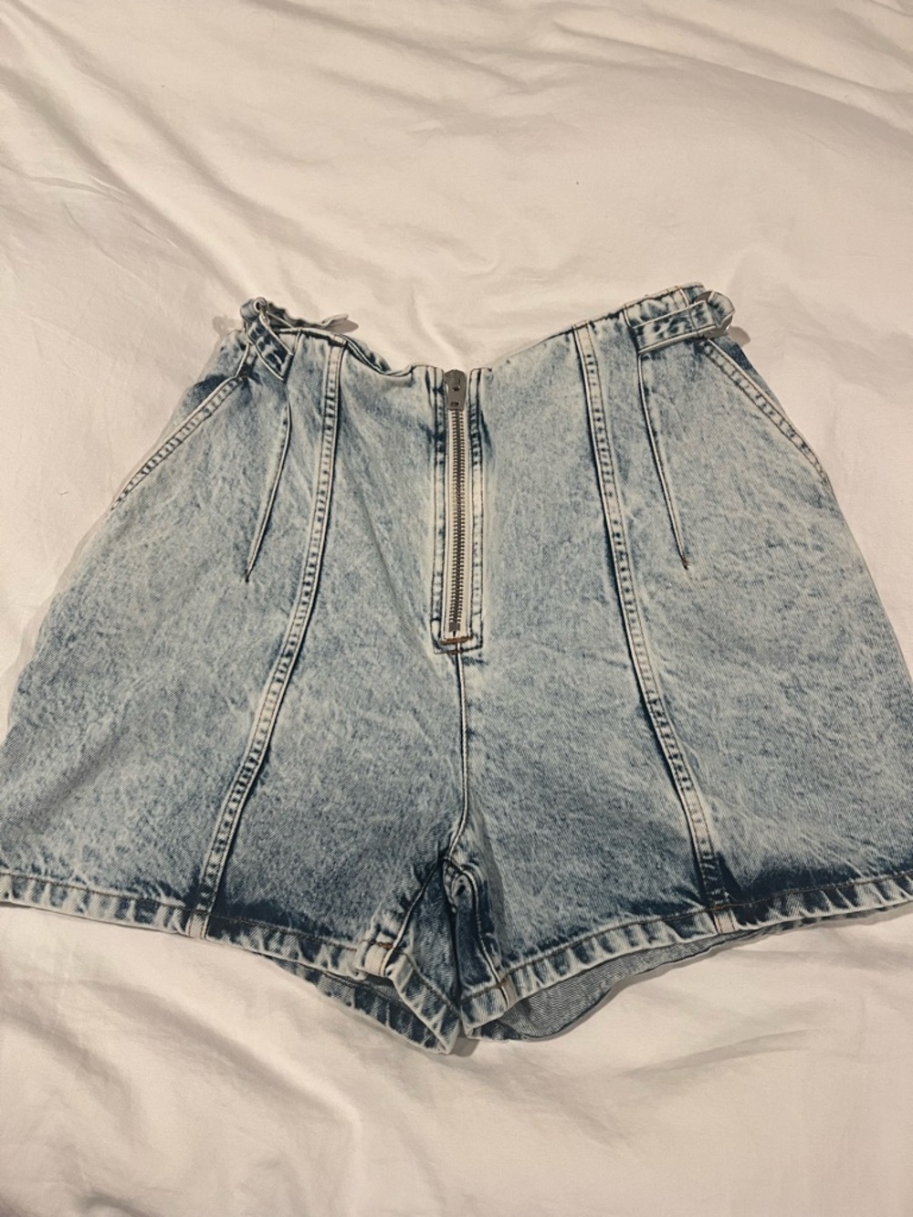 IRO Light Blue High-Rise Denim Shorts with Front Zip